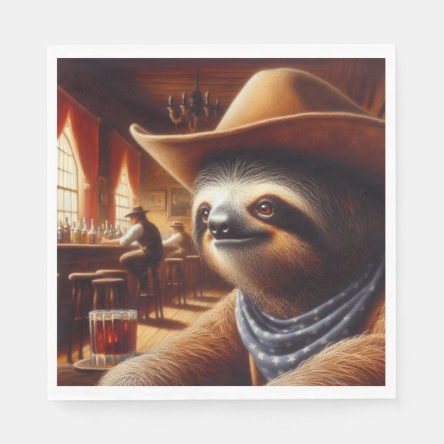 Sloth Cowboy in Saloon Napkins (Front)
