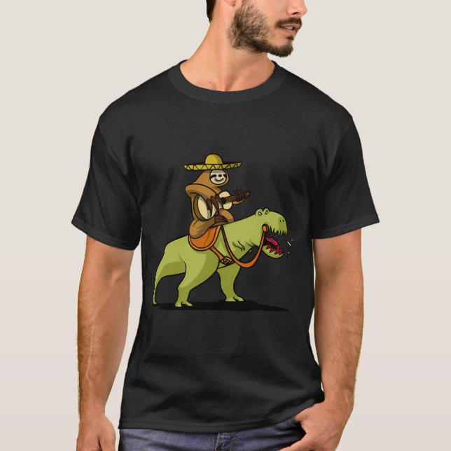 Sloth Cowboy Riding T-Rex Dinosaur T-Shirt (Front)