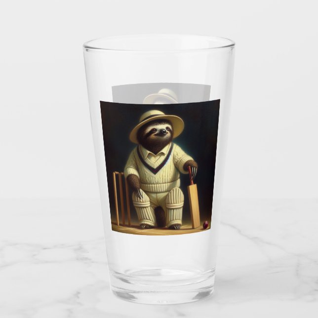 Sloth Cricket Player Glass (Front)