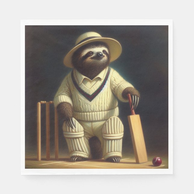 Sloth Cricket Player Napkins (Front)