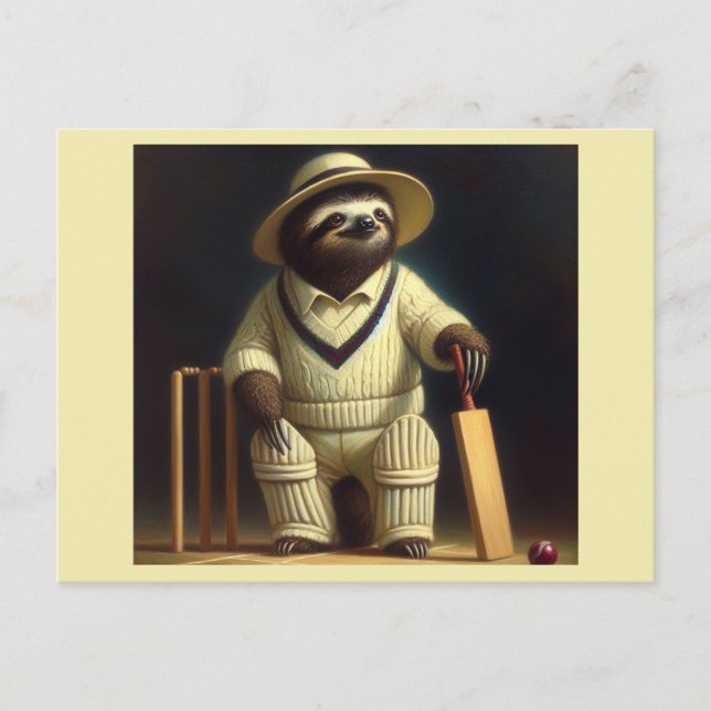 Sloth Cricket Player Postcard (Front)