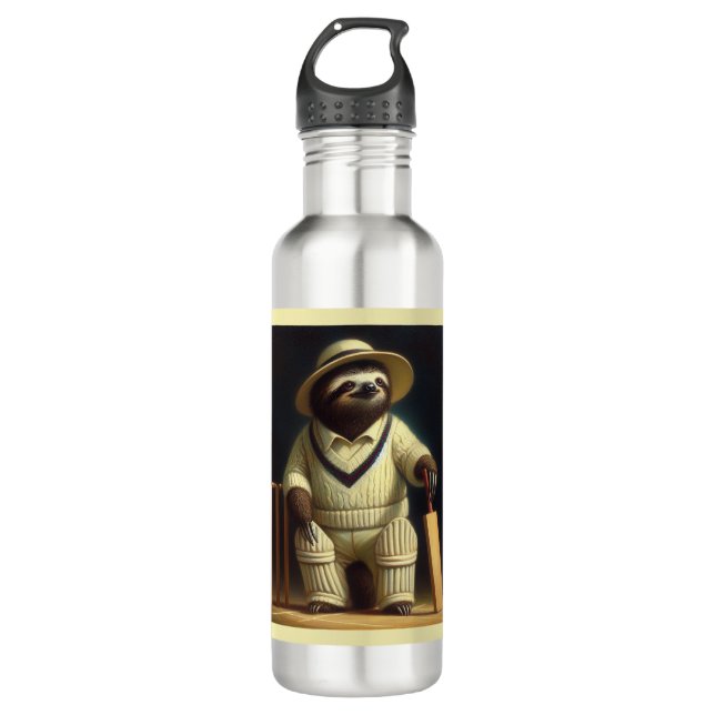 Sloth Cricket Player Stainless Steel Water Bottle (Front)
