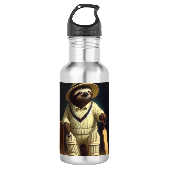 Sloth Cricket Player Stainless Steel Water Bottle (Front)