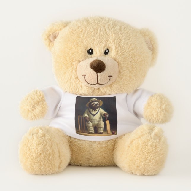 Sloth Cricket Player Teddy Bear (Front)