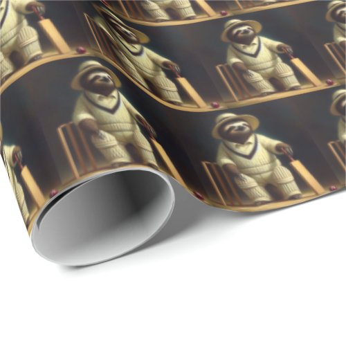 Sloth Cricket Player Wrapping Paper