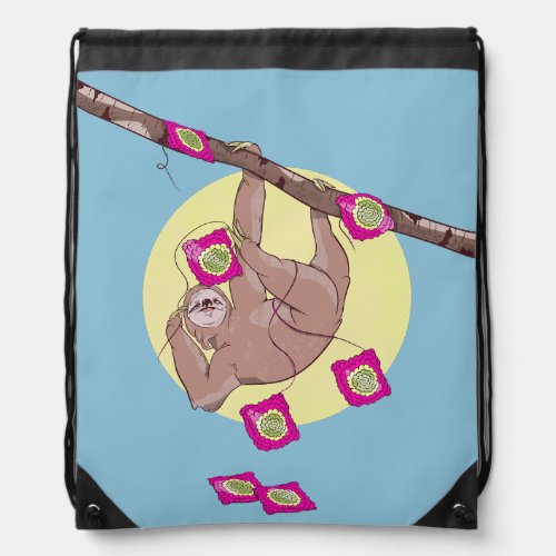 Sloth Crocheting Drawstring Bag