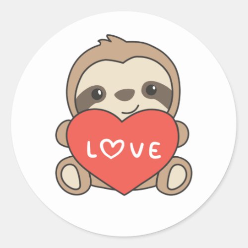 Sloth Cute Animals With Hearts Favorite Animal Cla Classic Round Sticker