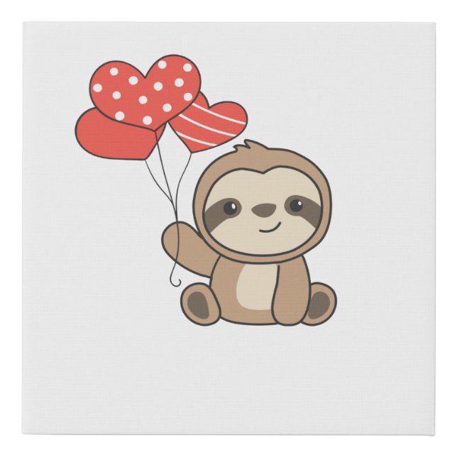 Sloth Cute Animals With Hearts Favorite Animal Faux Canvas Print (Front)