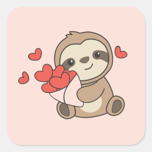 Sloth Cute Animals With Hearts Favorite Animal Squ Square Sticker