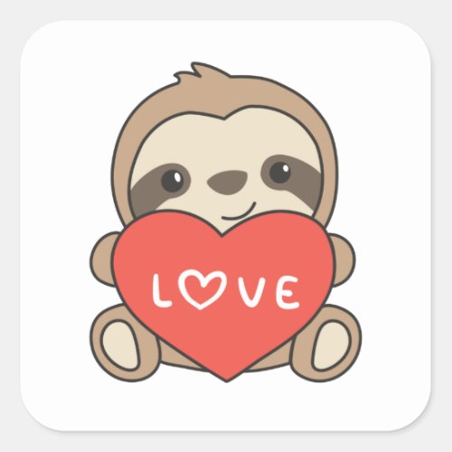 Sloth Cute Animals With Hearts Favorite Animal Square Sticker