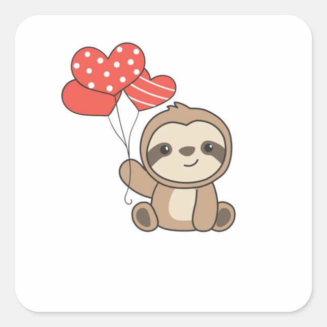 Sloth Cute Animals With Hearts Favorite Animal Square Sticker (Front)