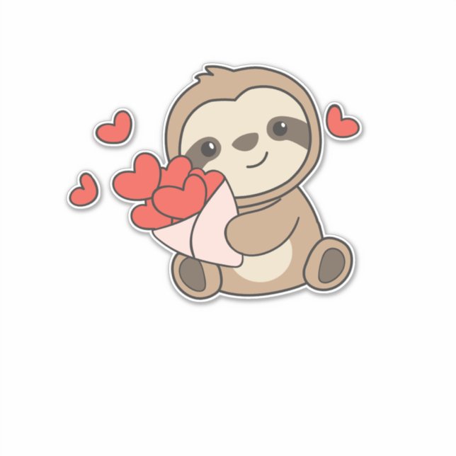 Sloth Cute Animals With Hearts Favorite Animal Sticker (Front)