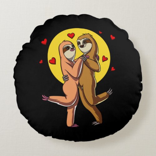 Sloth Cute Couple Valentines Day Animal Round Pillow