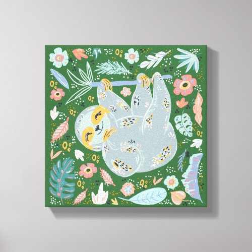 Sloth Cute Floral Canvas Print