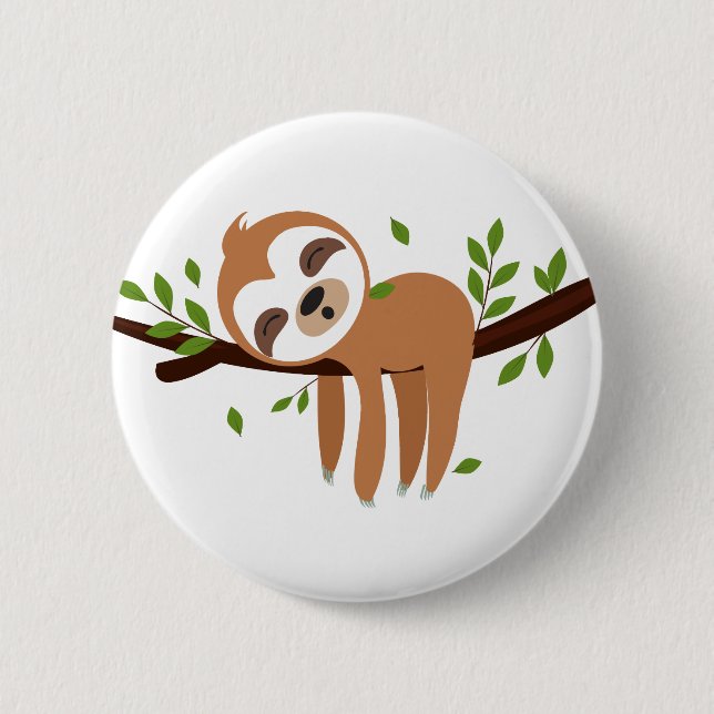 sloth, cute sloth, animal illustration button (Front)