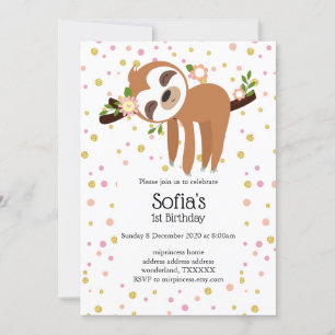 sloth, cute sloth, animal illustration invitation