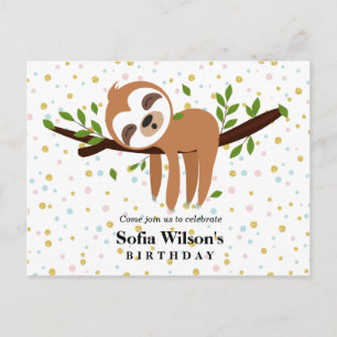 sloth, cute sloth, animal illustration invitation postcard