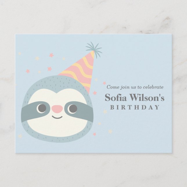 sloth, cute sloth, animal illustration invitation postcard (Front)