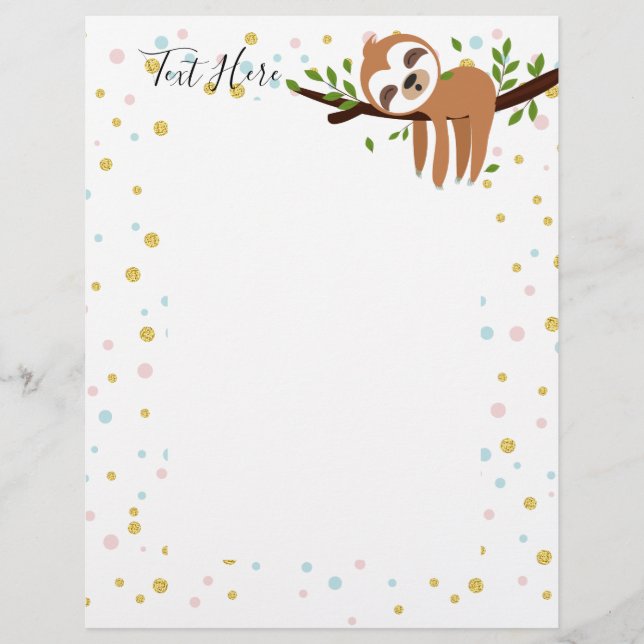 sloth, cute sloth, animal illustration letterhead (Front)