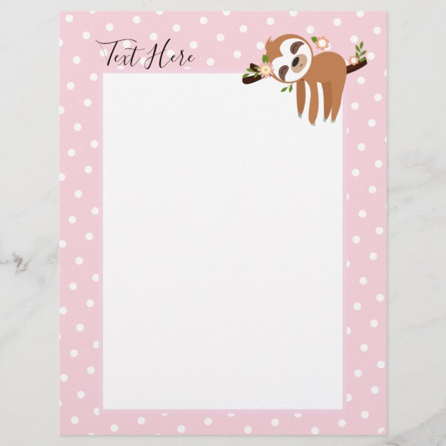 sloth, cute sloth, animal illustration letterhead (Front)