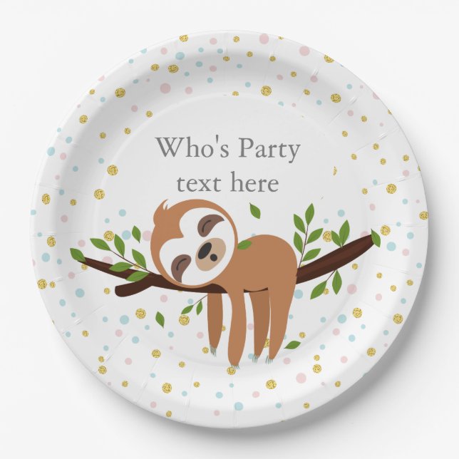sloth, cute sloth, animal illustration paper plates (Front)