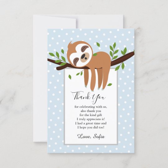 Sloth, Cute Sloth, Animal Illustration Thank You Card 