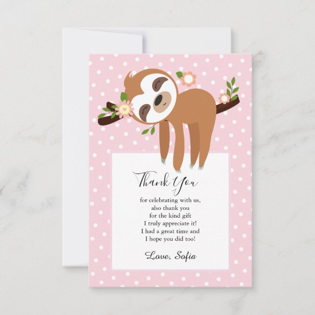 sloth, cute sloth, animal illustration thank you card (Front)