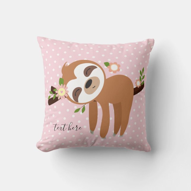sloth, cute sloth, animal illustration throw pillow (Front)