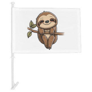 Sloth Cute Sloth Cute Cartoon  Car Flag