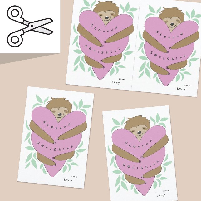 Sloth Cuttable Valentine Cards | Berry Pink (Creator Uploaded)