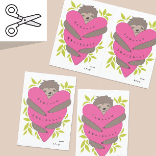 Sloth Cuttable Valentine Cards Hot Pink