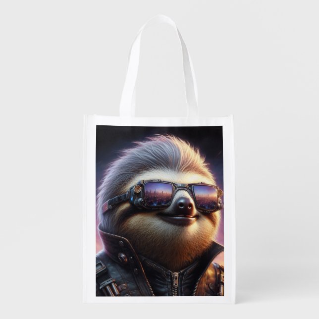 Sloth Cyberpunk Grocery Bag (Front)
