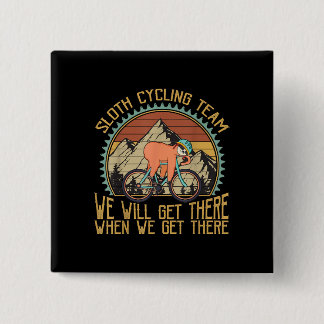 Sloth Cycling Team Vintage Retro Sunset Button