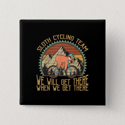 Sloth Cycling Team Vintage Retro Sunset Button