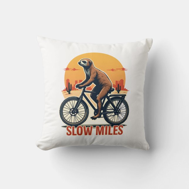 Sloth Cycling Vintage Adventure Mountain Ride Throw Pillow (Front)
