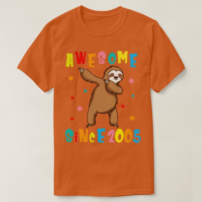 Sloth Dabbing Awesome Since 2005 Happy Birthday 15 T-Shirt (Design Front)