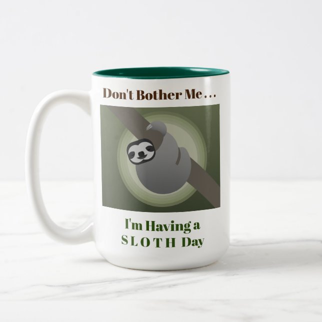 Sloth Day Cute Funny Humor Two-Tone Coffee Mug (Left)