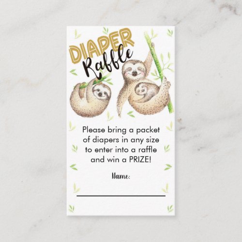 Sloth Diaper Raffle Card 35 x 2