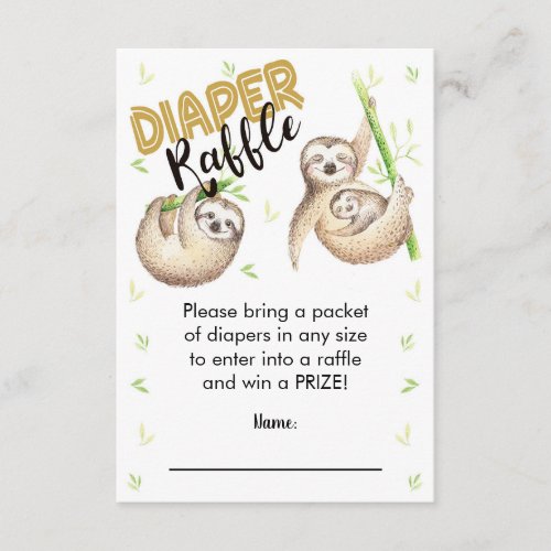 Sloth Diaper Raffle Card 35 x 5