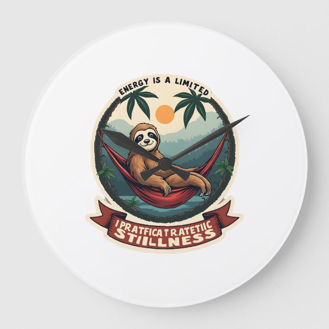 Sloth Dinosaur Vintage Retro Ride Graphic Large Clock (Front)