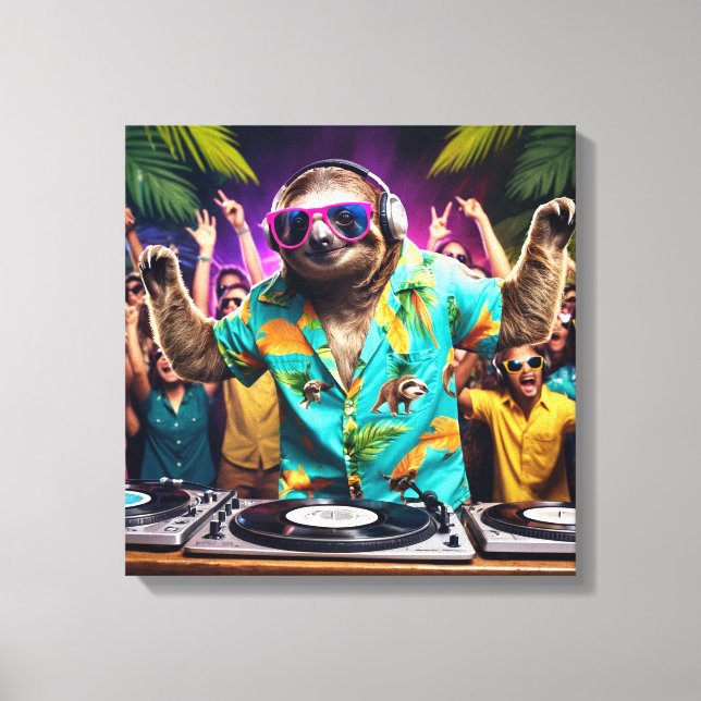 Sloth DJ Canvas Print (Front)