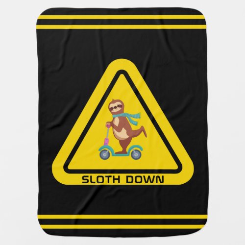 Sloth Down  Funny Sloth Riding Scooter Template Baby Blanket