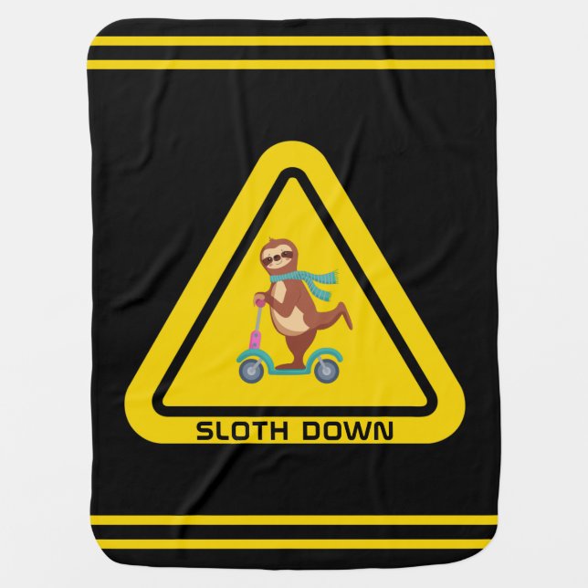 Sloth Down | Funny Sloth Riding Scooter Template Baby Blanket (Front)