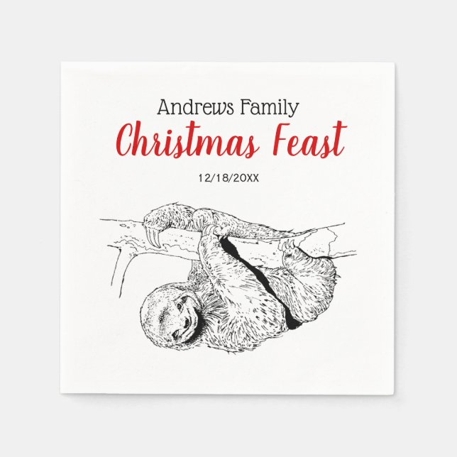 Sloth Drawing Lithograph #1 Napkins (Front)