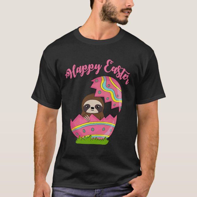 Sloth Easter Egg Happy Graphic Kids Men Women T-Shirt (Front)
