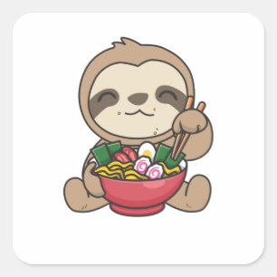 Sloth Eat Ramen Cute Kawaii Noodle Sloth Square Sticker