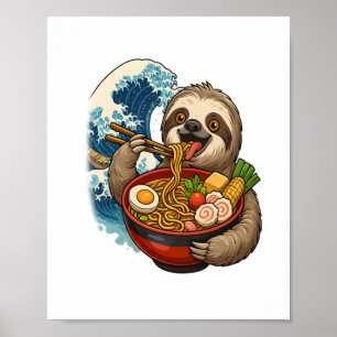 Sloth Eating Japanese Ramen Poster