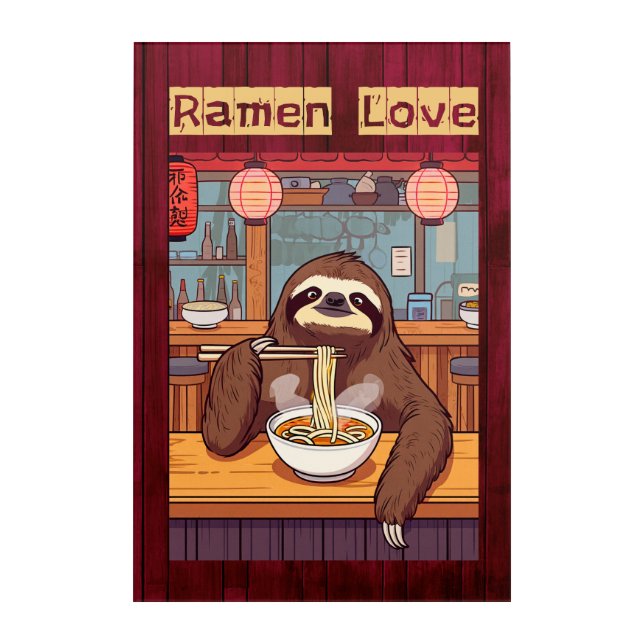 Sloth Eating Ramen in a Japanese Noodle Bar Acrylic Print (Front)