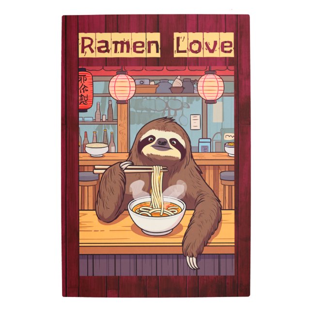Sloth Eating Ramen in a Japanese Noodle Bar Metal Print (Front)