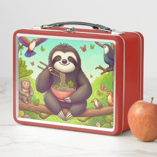 Sloth Eating Ramen  Metal Lunch Box